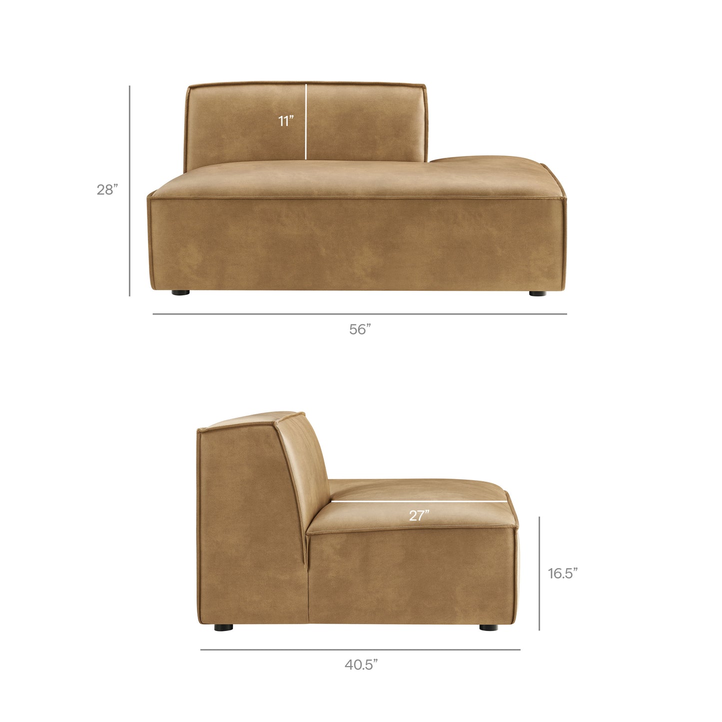 Atlas Vegan Leather Right-Facing Armless Modular Chaise in Toast