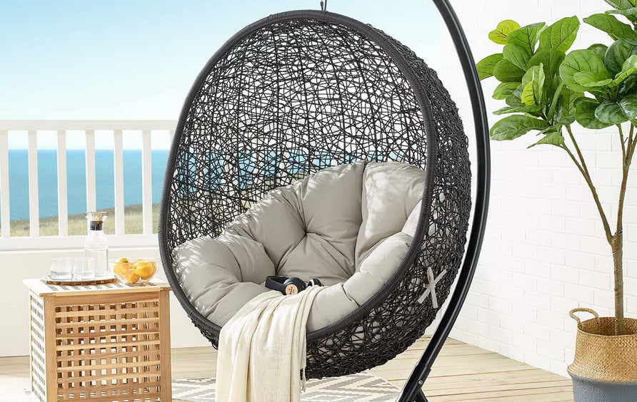 Luna Swing Outdoor Patio Lounge Chair in Beige
