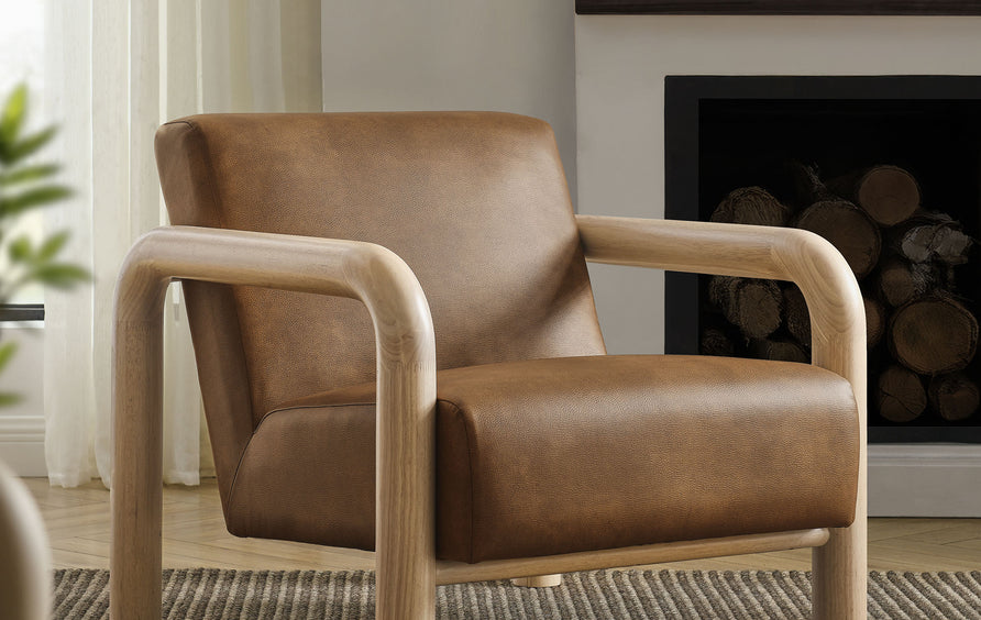 Ravenna Vegan Leather Accent Chair in Canyon Oak