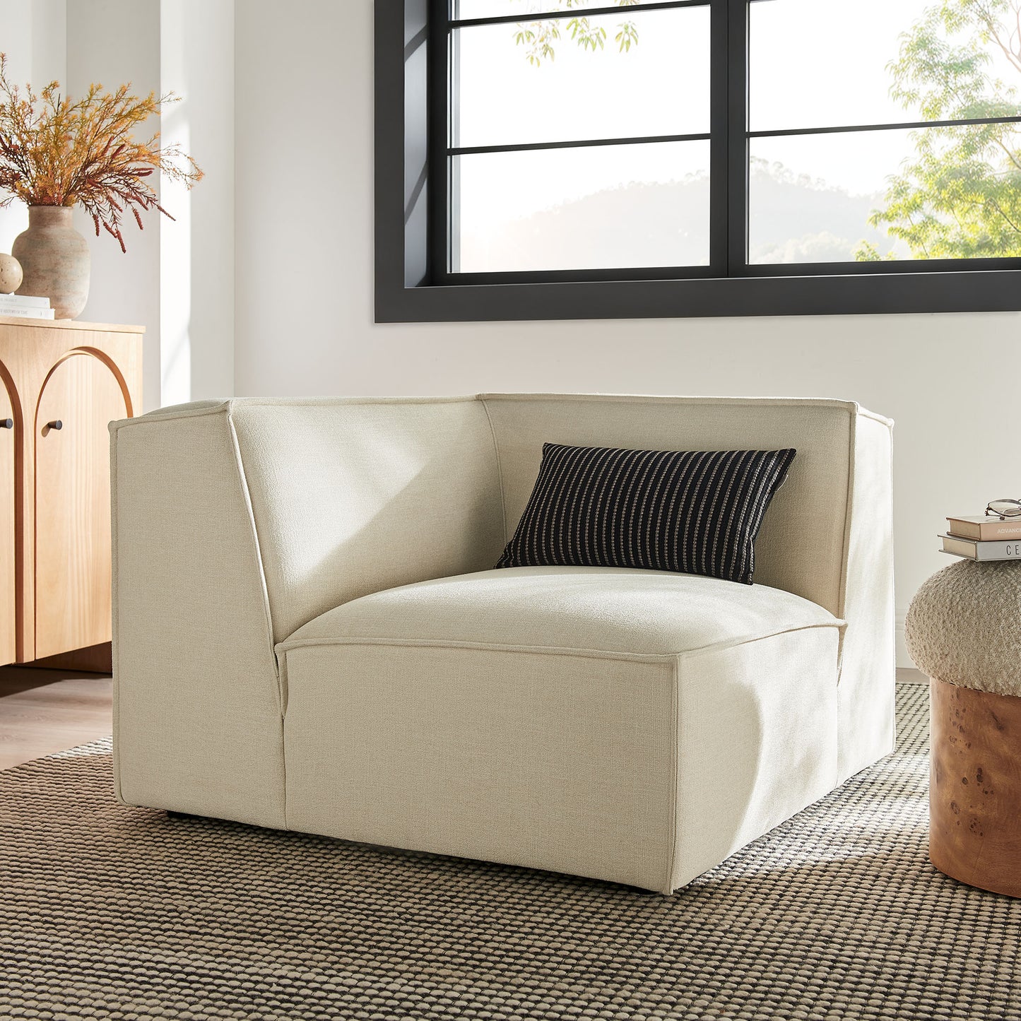 Atlas Performance Fabric Upholstered Modular Corner Chair in Ecru
