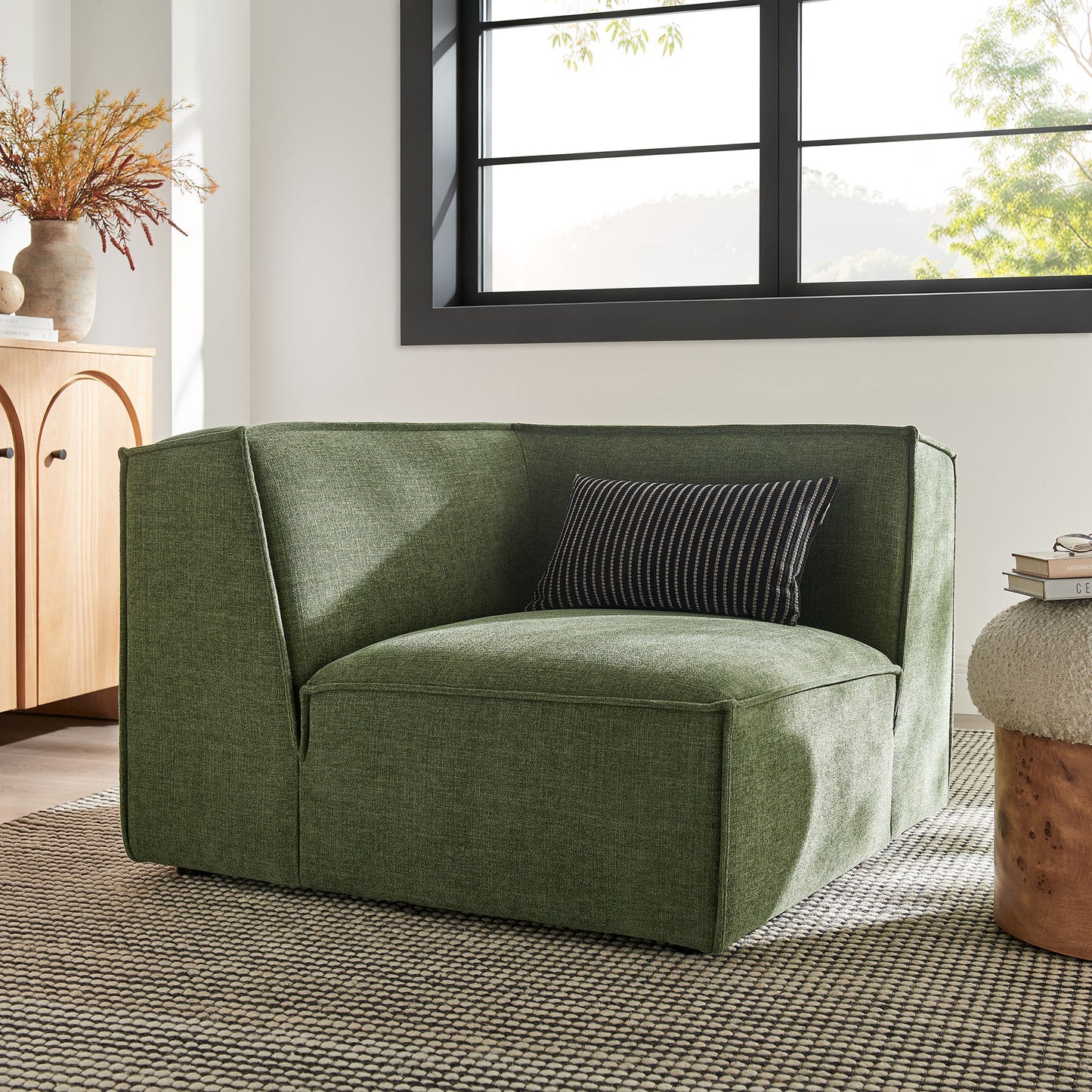 Atlas Performance Fabric Upholstered Modular Corner Chair in Foliage