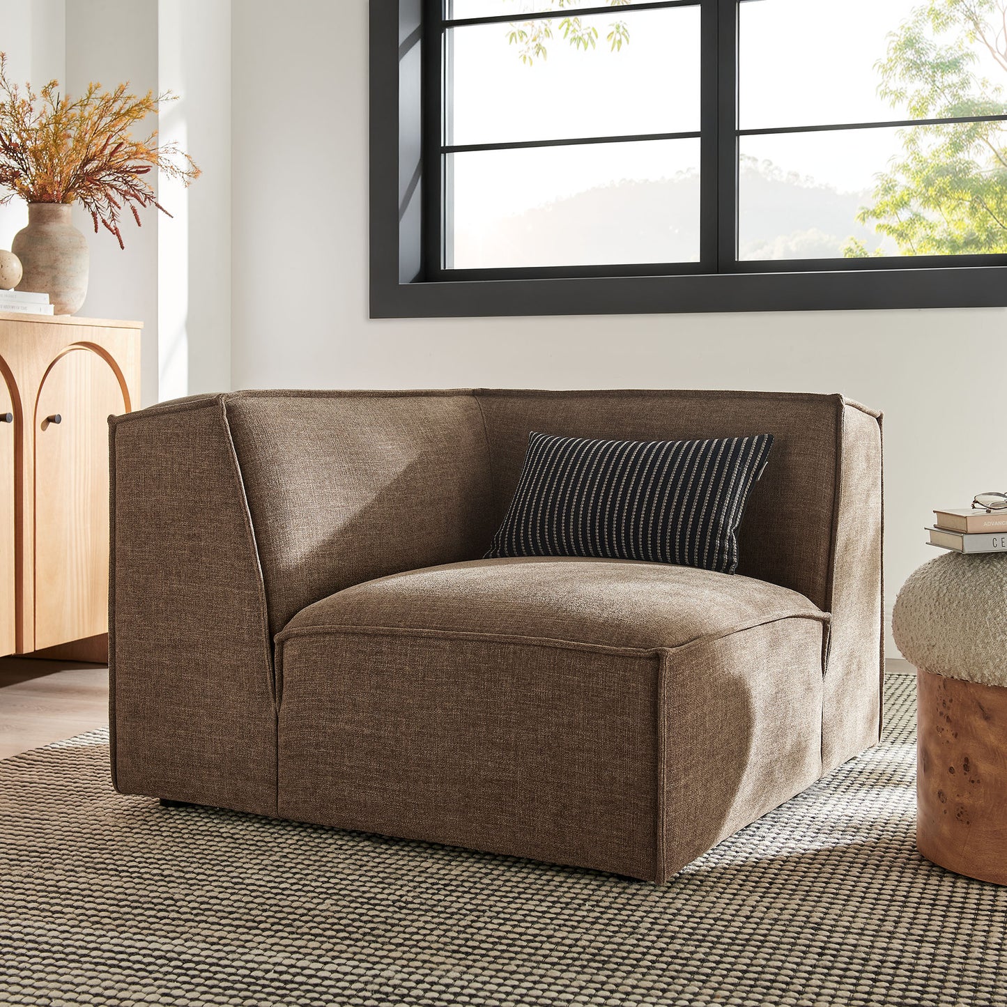 Atlas Performance Fabric Upholstered Modular Corner Chair in Mocha