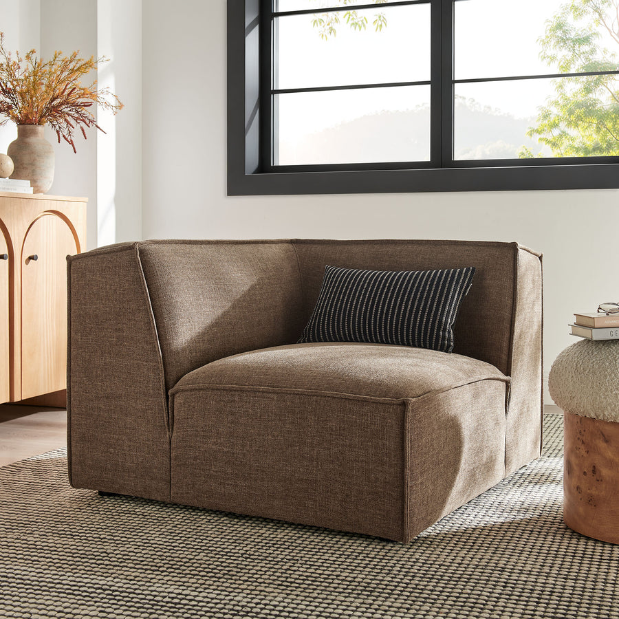 Atlas Performance Fabric Upholstered Modular Corner Chair in Mocha