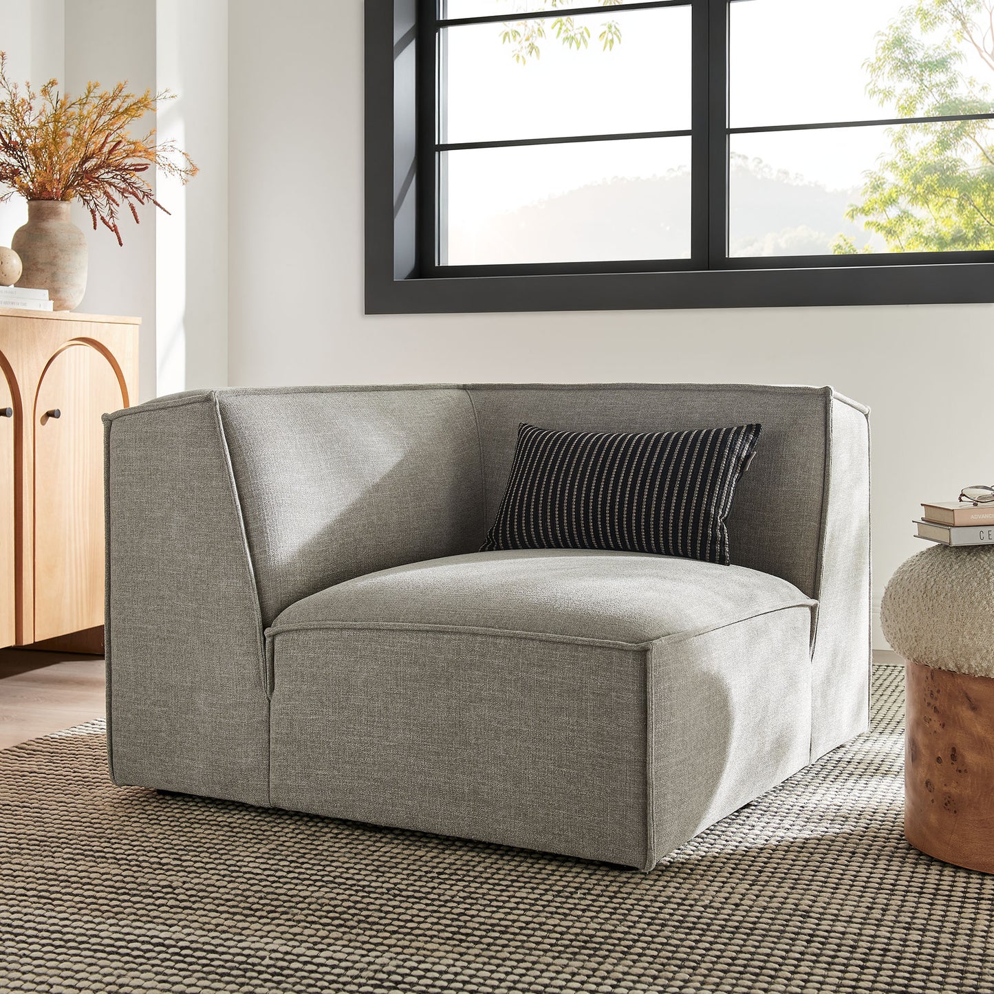 Atlas Performance Fabric Upholstered Modular Corner Chair in Pewter