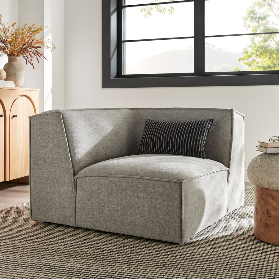 Atlas Performance Fabric Upholstered Modular Corner Chair in Pewter