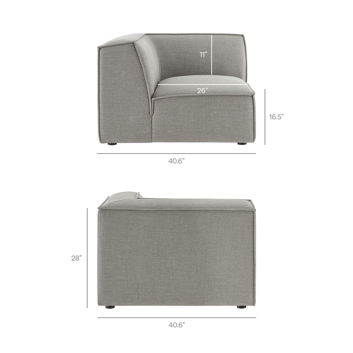 Atlas Performance Fabric Upholstered Modular Corner Chair in Pewter
