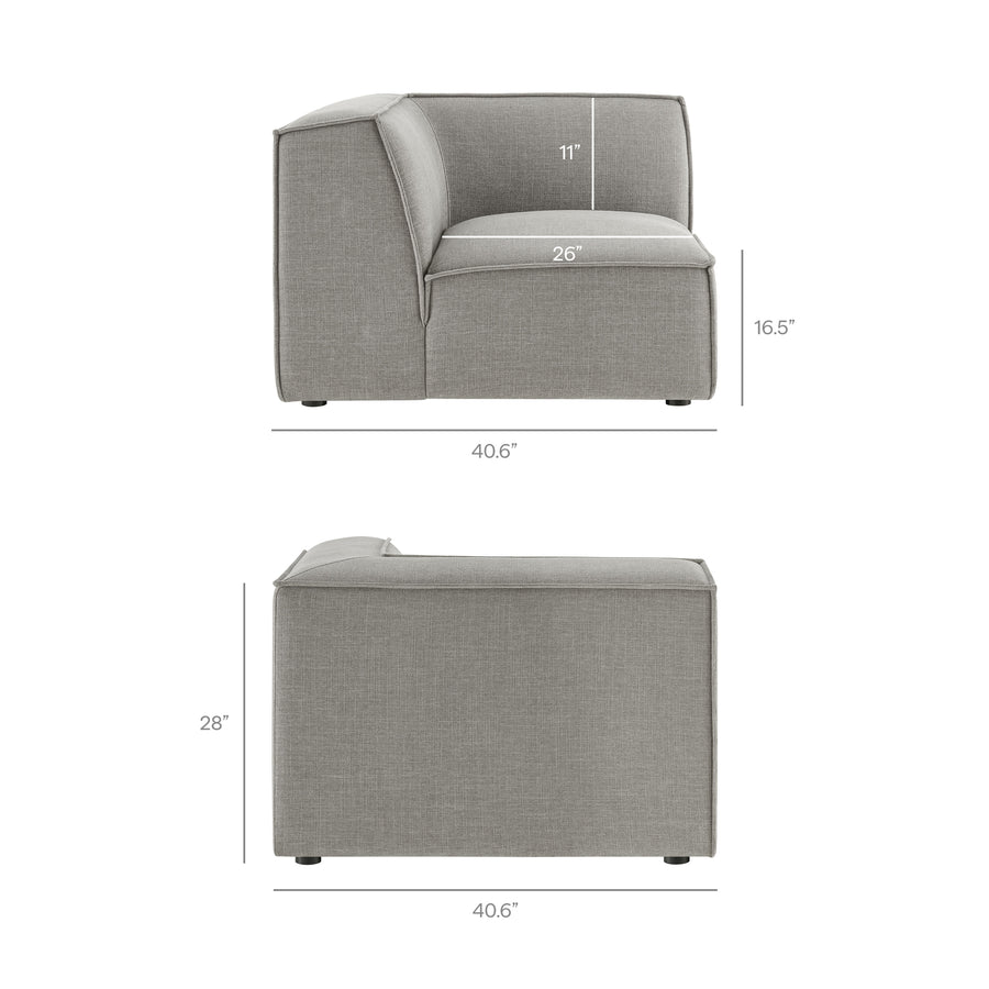Atlas Performance Fabric Upholstered Modular Corner Chair in Pewter