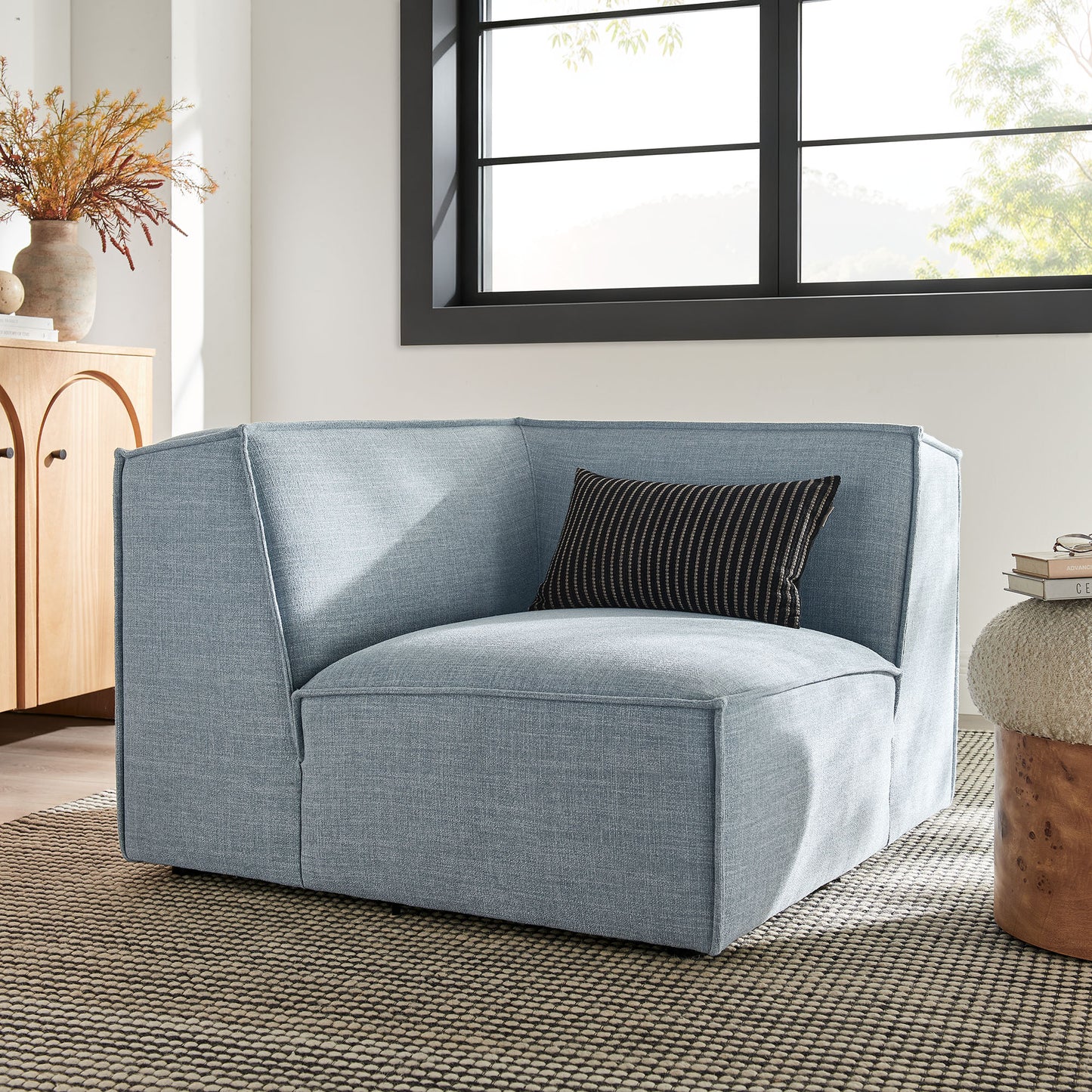 Atlas Performance Fabric Upholstered Modular Corner Chair in Sky