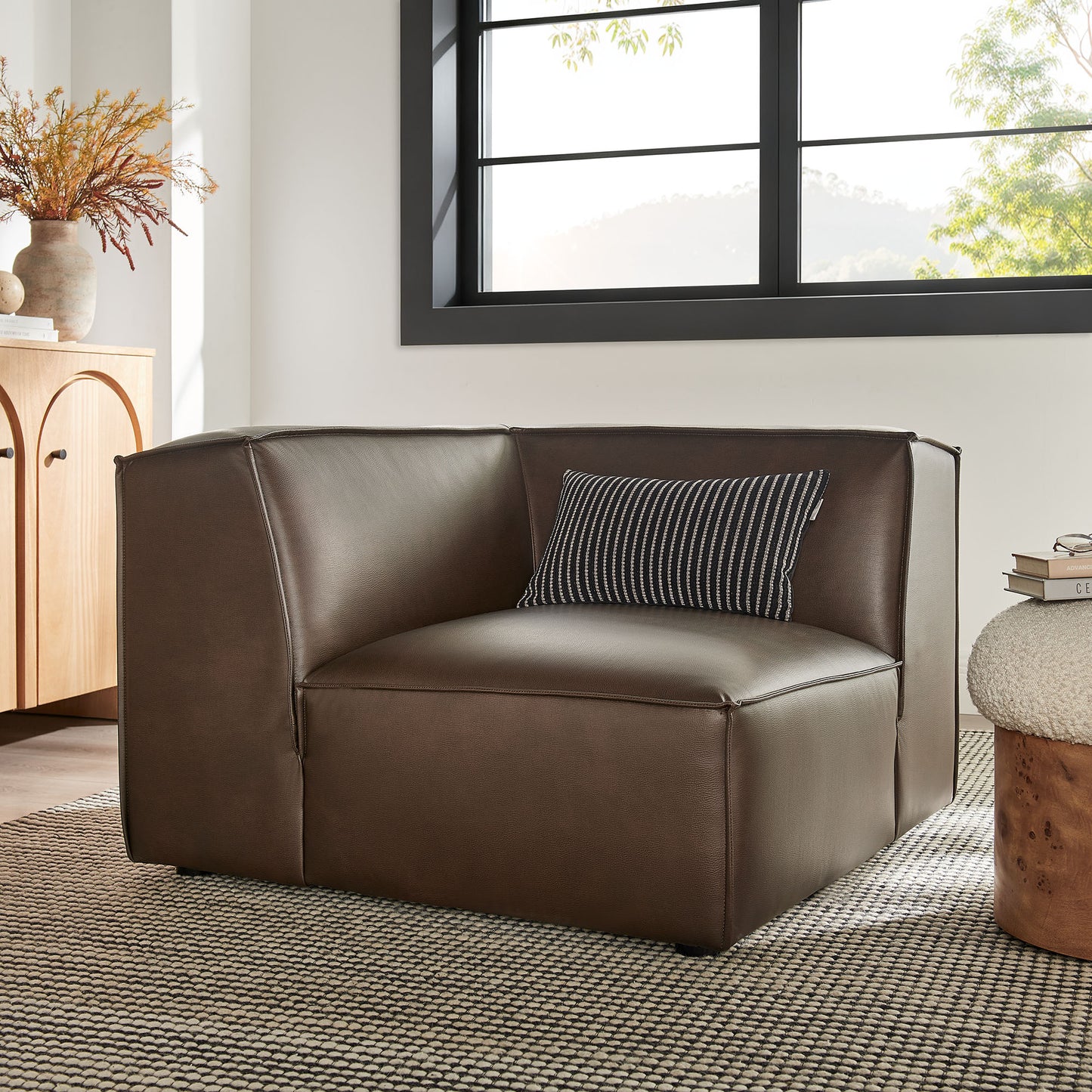 Atlas Vegan Leather Modular Corner Chair in Espresso