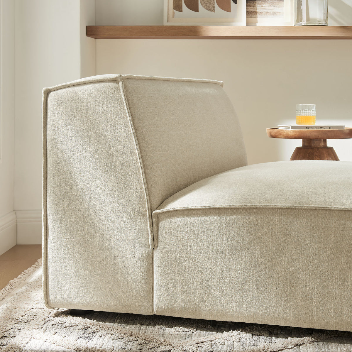 Atlas Performance Fabric Upholstered Armless Modular Chair in Ecru