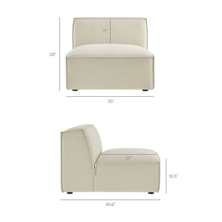 Restore Performance Fabric Upholstered Armless Modular Chair in Ecru