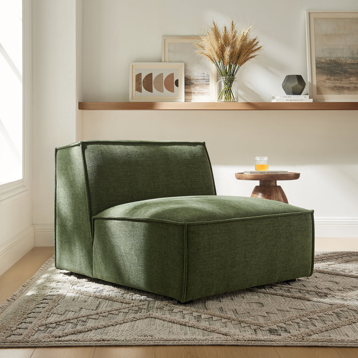 Atlas Performance Fabric Upholstered Armless Modular Chair in Foliage