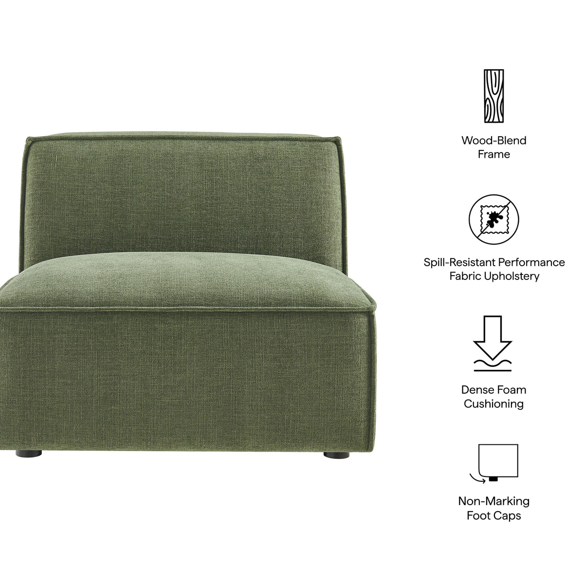 Atlas Performance Fabric Upholstered Armless Modular Chair in Foliage