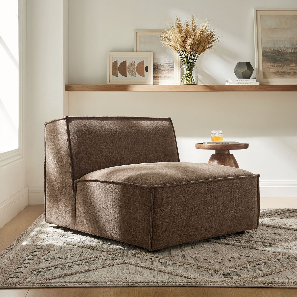 Atlas Performance Fabric Upholstered Armless Modular Chair in Mocha
