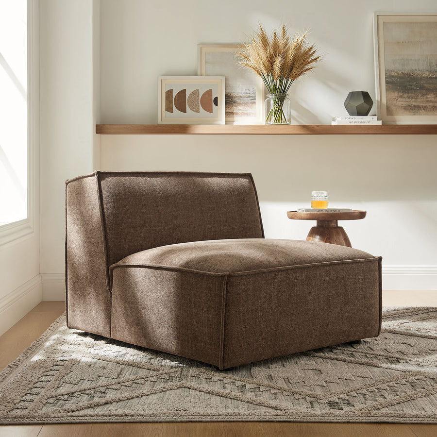 Atlas Performance Fabric Upholstered Armless Modular Chair in Mocha