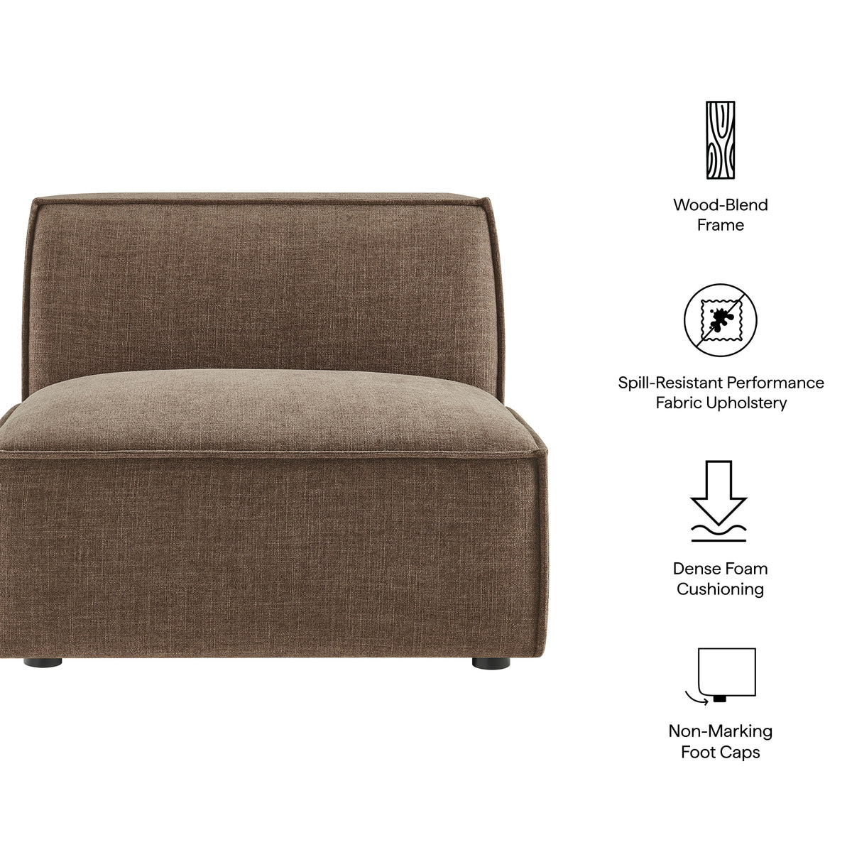 Atlas Performance Fabric Upholstered Armless Modular Chair in Mocha