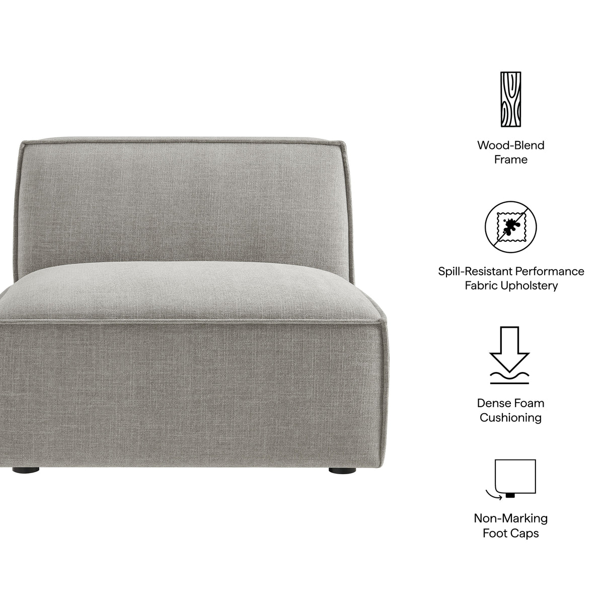 Atlas Performance Fabric Upholstered Armless Modular Chair in Pewter
