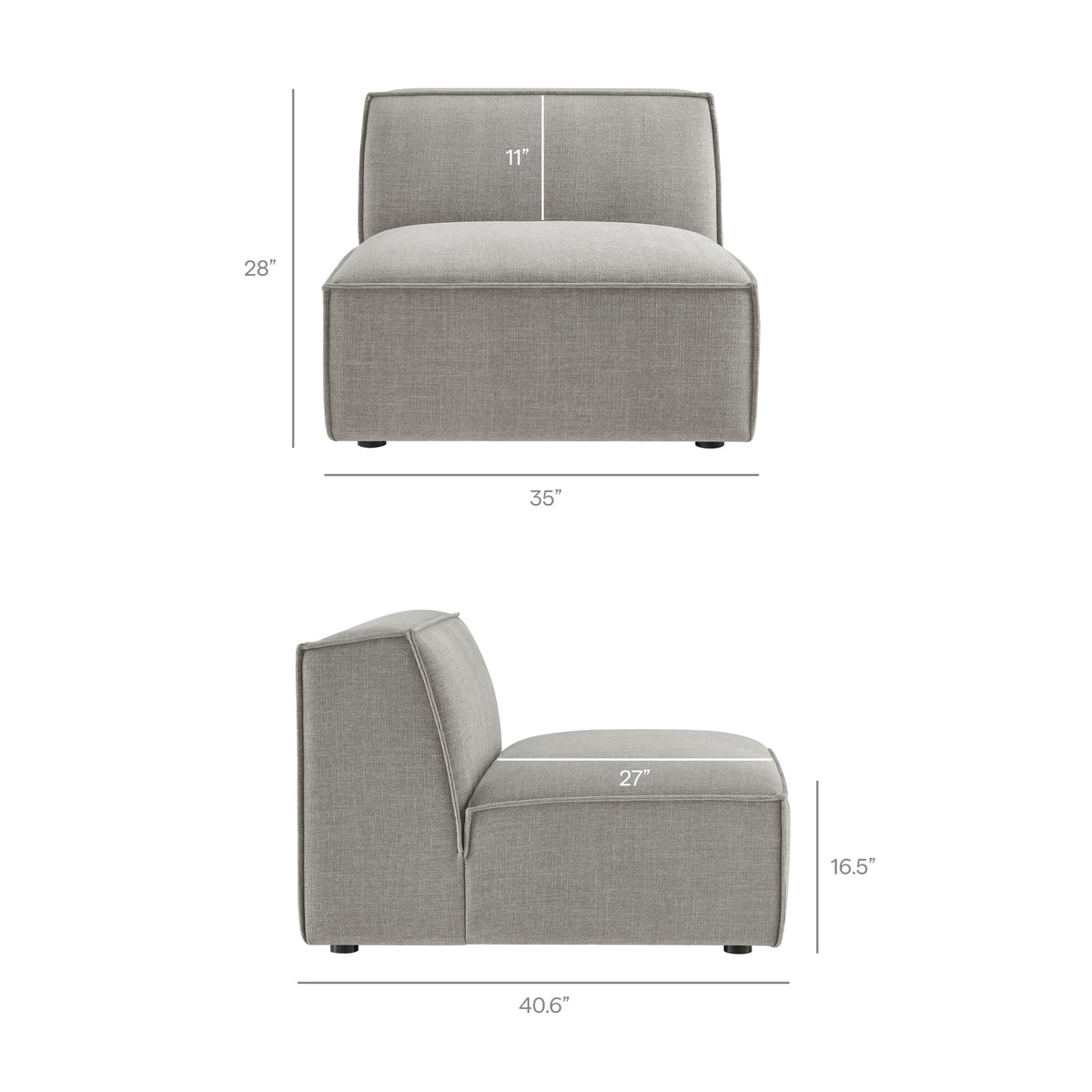 Atlas Performance Fabric Upholstered Armless Modular Chair in Pewter