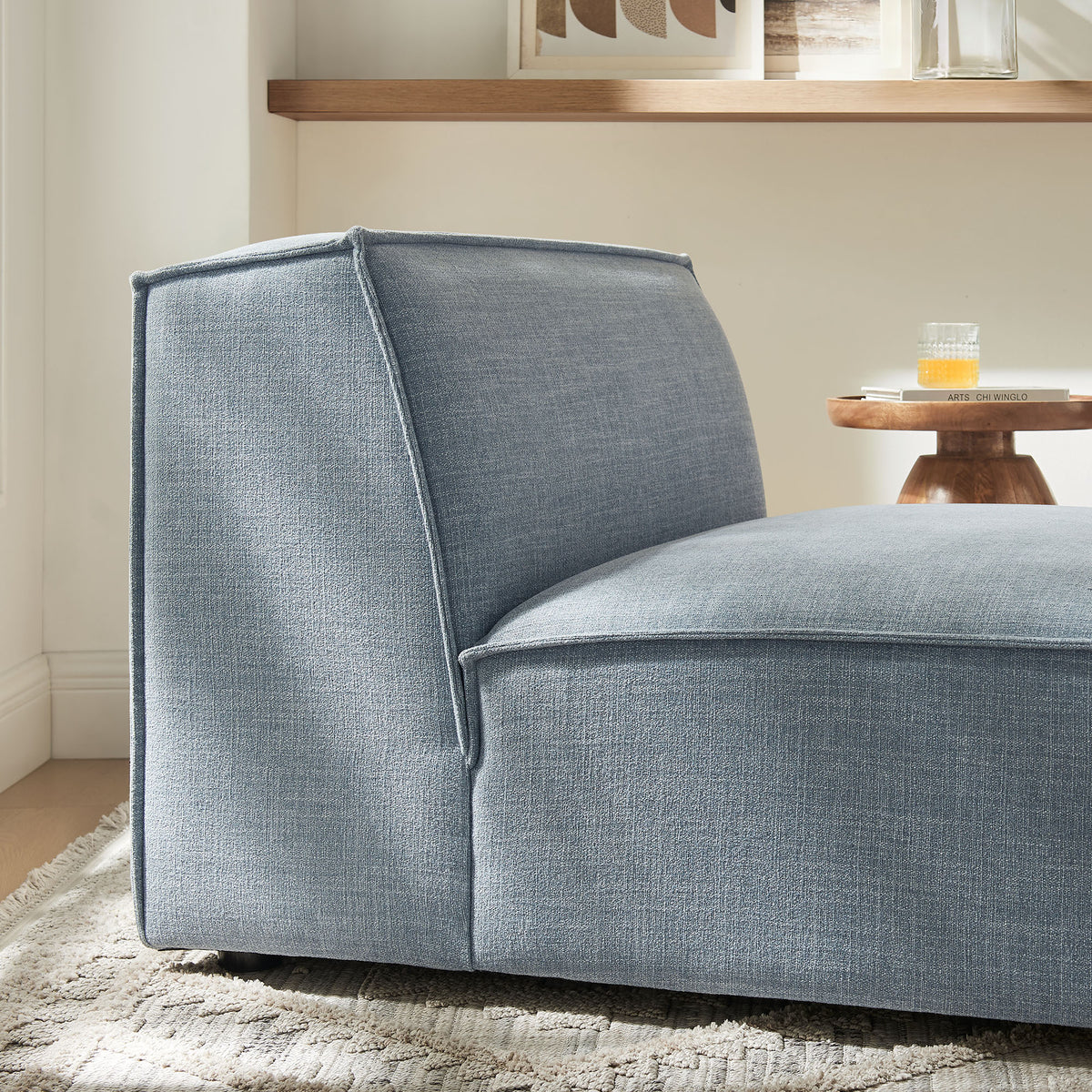 Atlas Performance Fabric Upholstered Armless Modular Chair in Sky