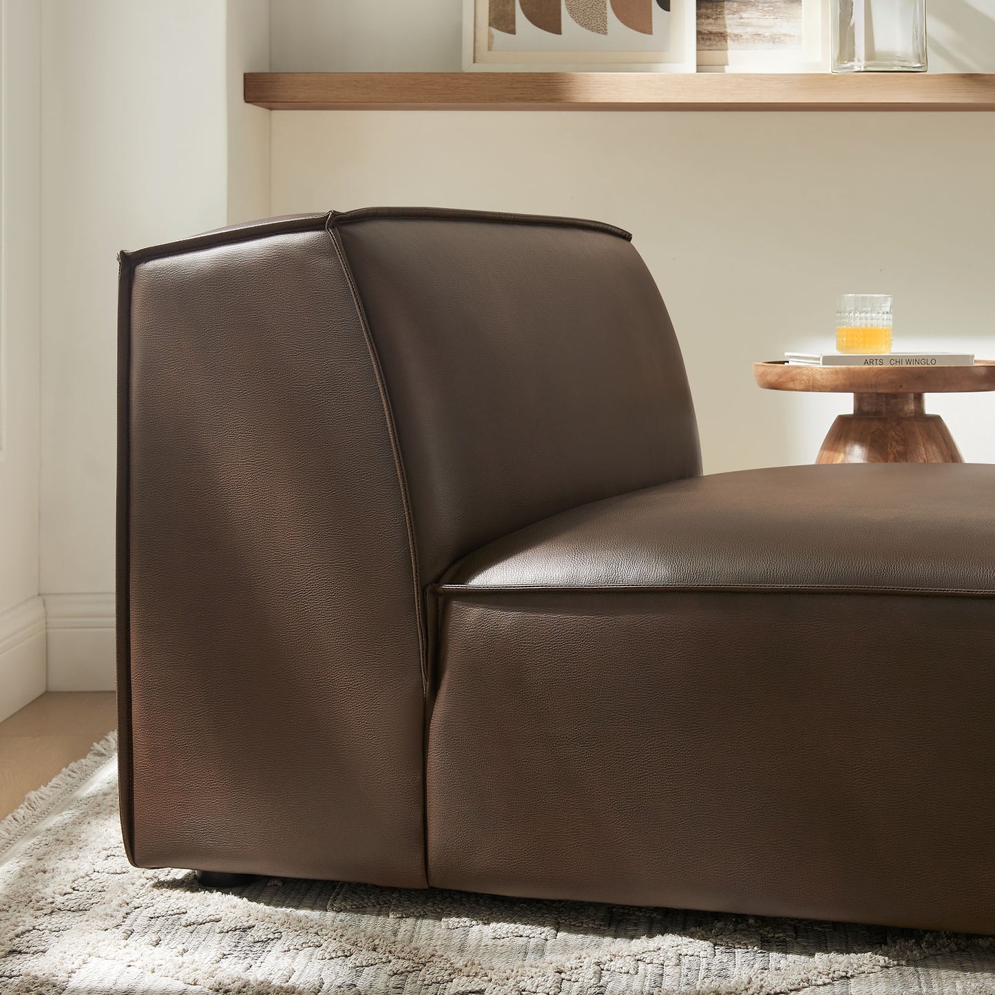 Atlas Vegan Leather Armless Modular Chair in Espresso
