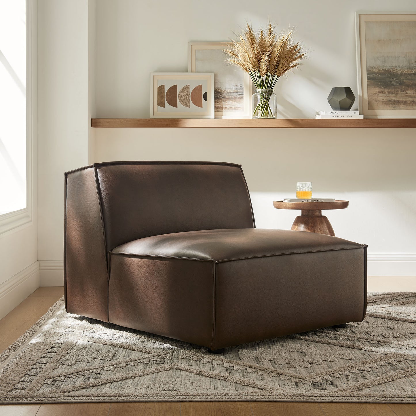 Atlas Vegan Leather Armless Modular Chair in Espresso
