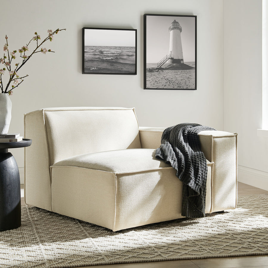 Atlas Performance Fabric Upholstered Right-Facing Modular Lounge Chair in Ecru