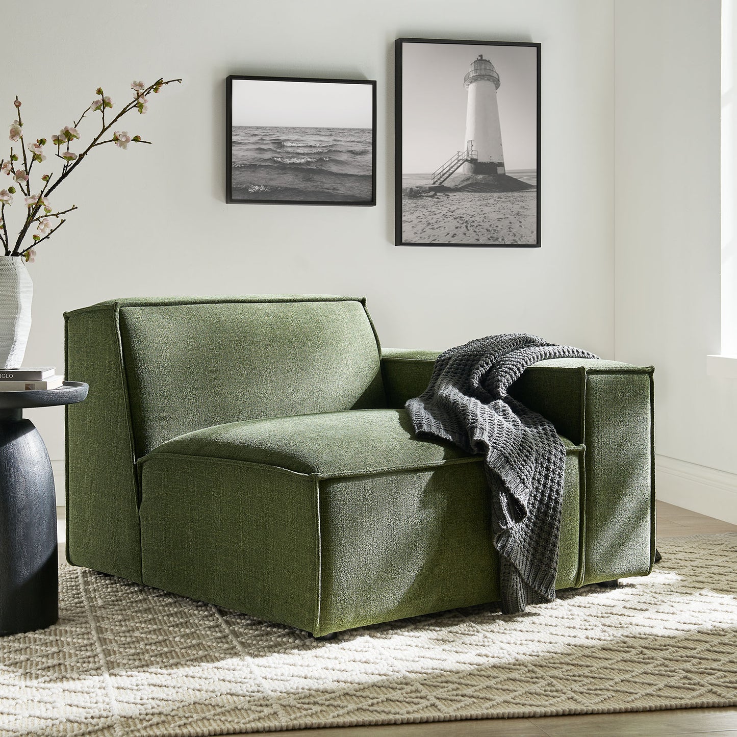 Atlas Performance Fabric Upholstered Right-Facing Modular Lounge Chair in Foliage