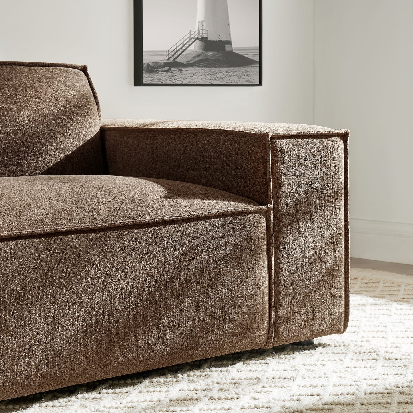 Atlas Performance Fabric Upholstered Right-Facing Modular Lounge Chair in Mocha