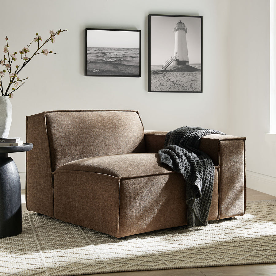 Atlas Performance Fabric Upholstered Right-Facing Modular Lounge Chair in Mocha