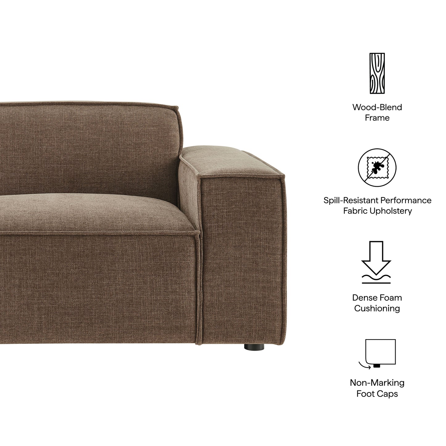 Atlas Performance Fabric Upholstered Right-Facing Modular Lounge Chair in Mocha