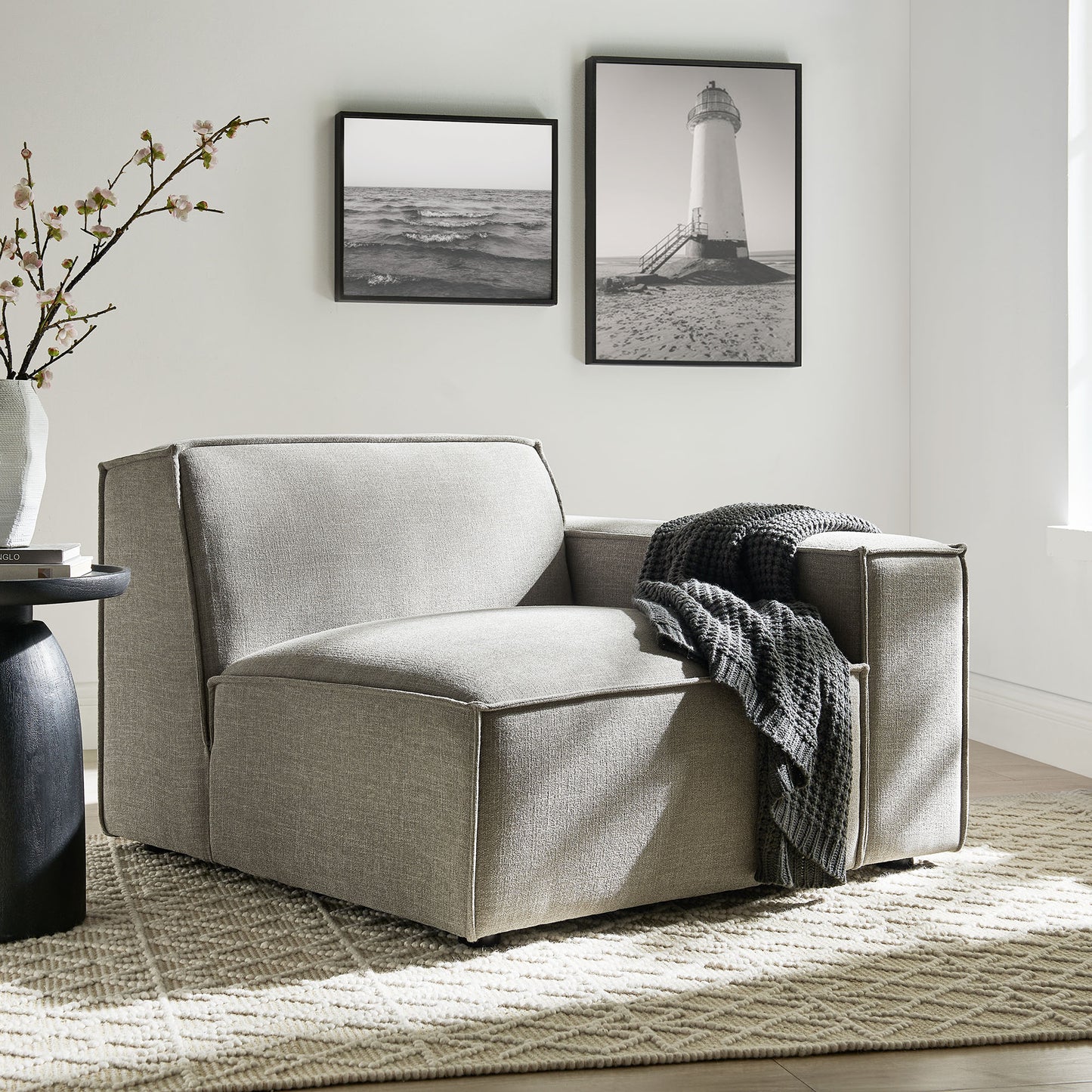 Atlas Performance Fabric Upholstered Right-Facing Modular Lounge Chair in Pewter