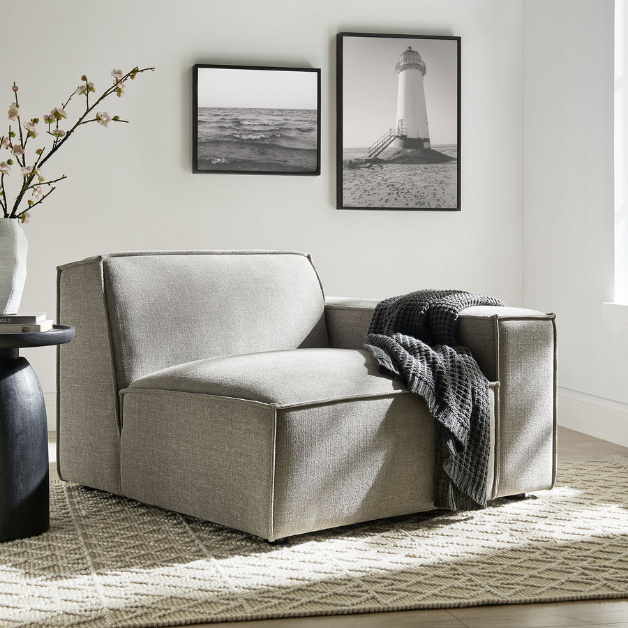 Atlas Performance Fabric Upholstered Right-Facing Modular Lounge Chair in Pewter