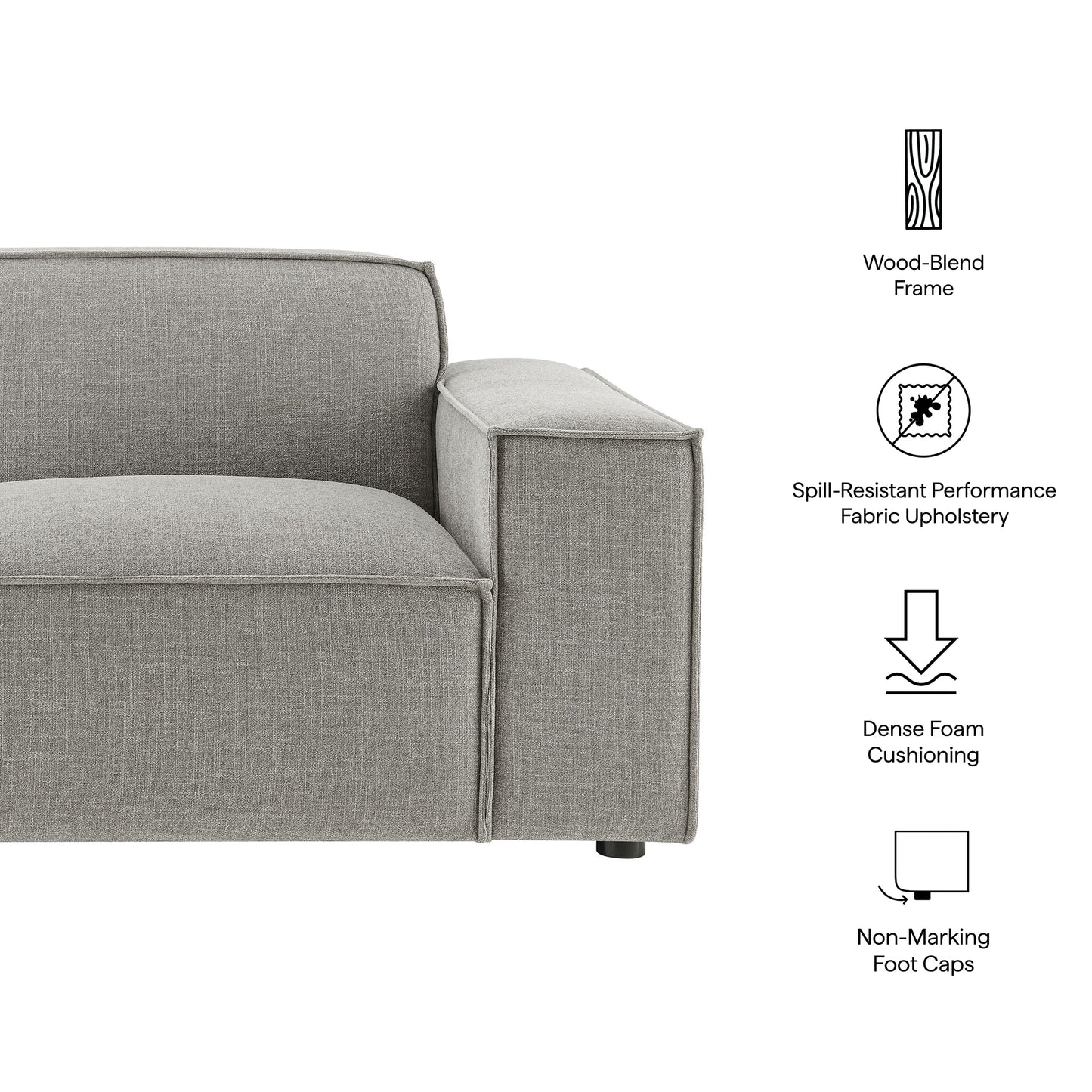 Atlas Performance Fabric Upholstered Right-Facing Modular Lounge Chair in Pewter