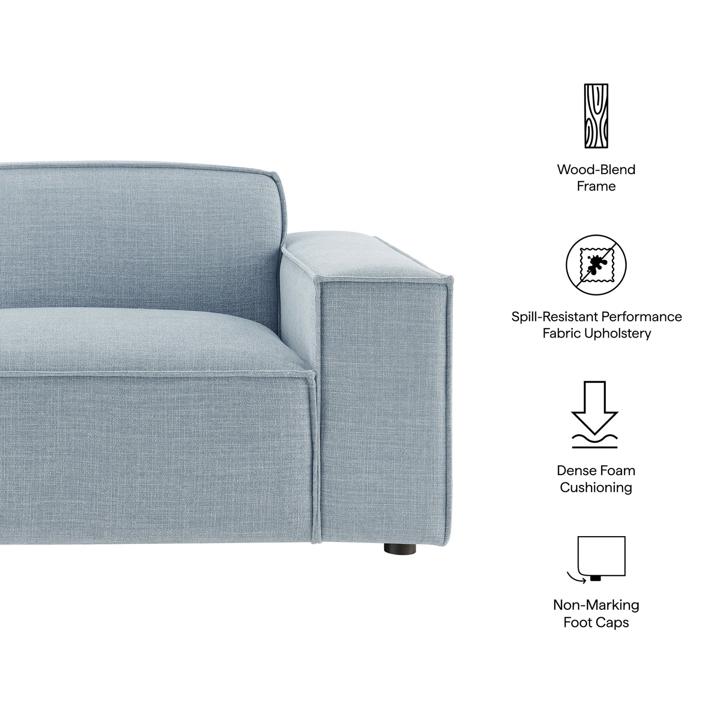 Atlas Performance Fabric Upholstered Right-Facing Modular Lounge Chair in Sky