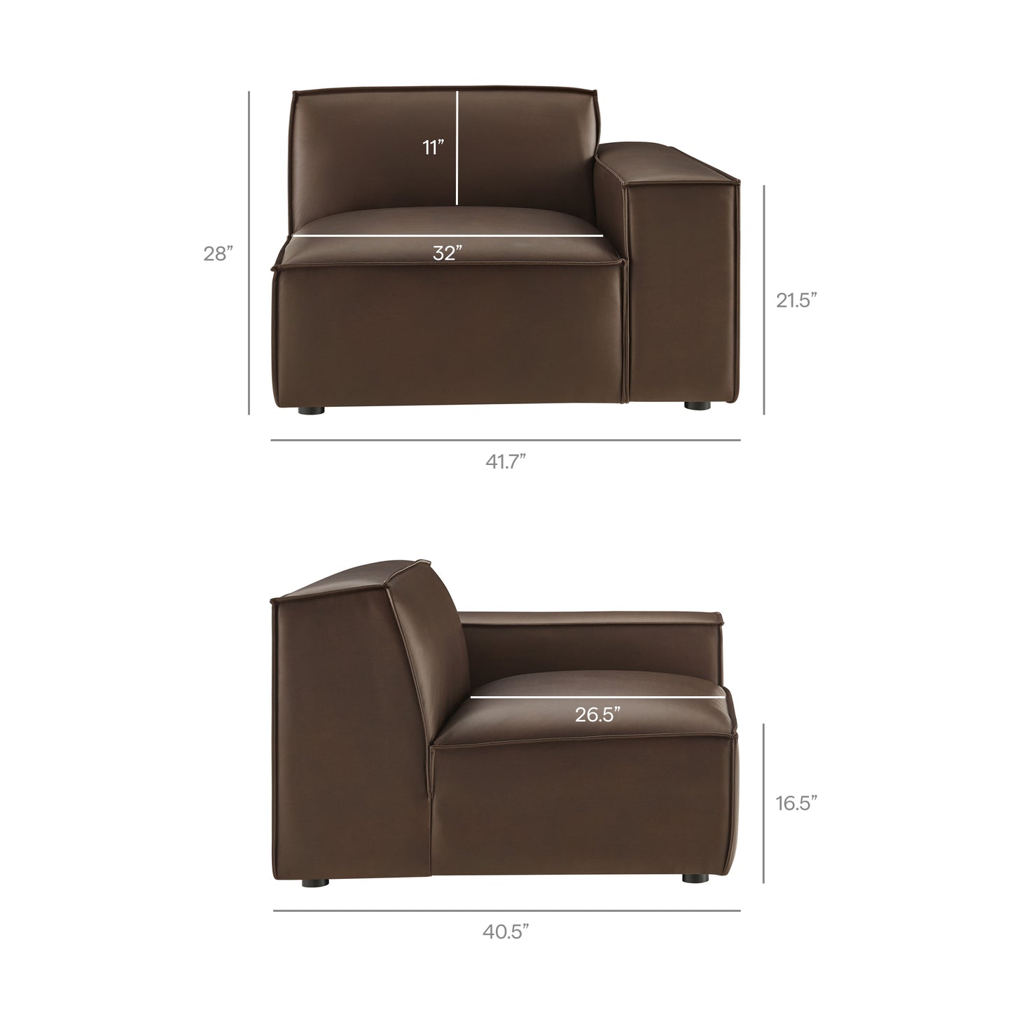 Atlas Vegan Leather Right-Facing Modular Lounge Chair in Espresso