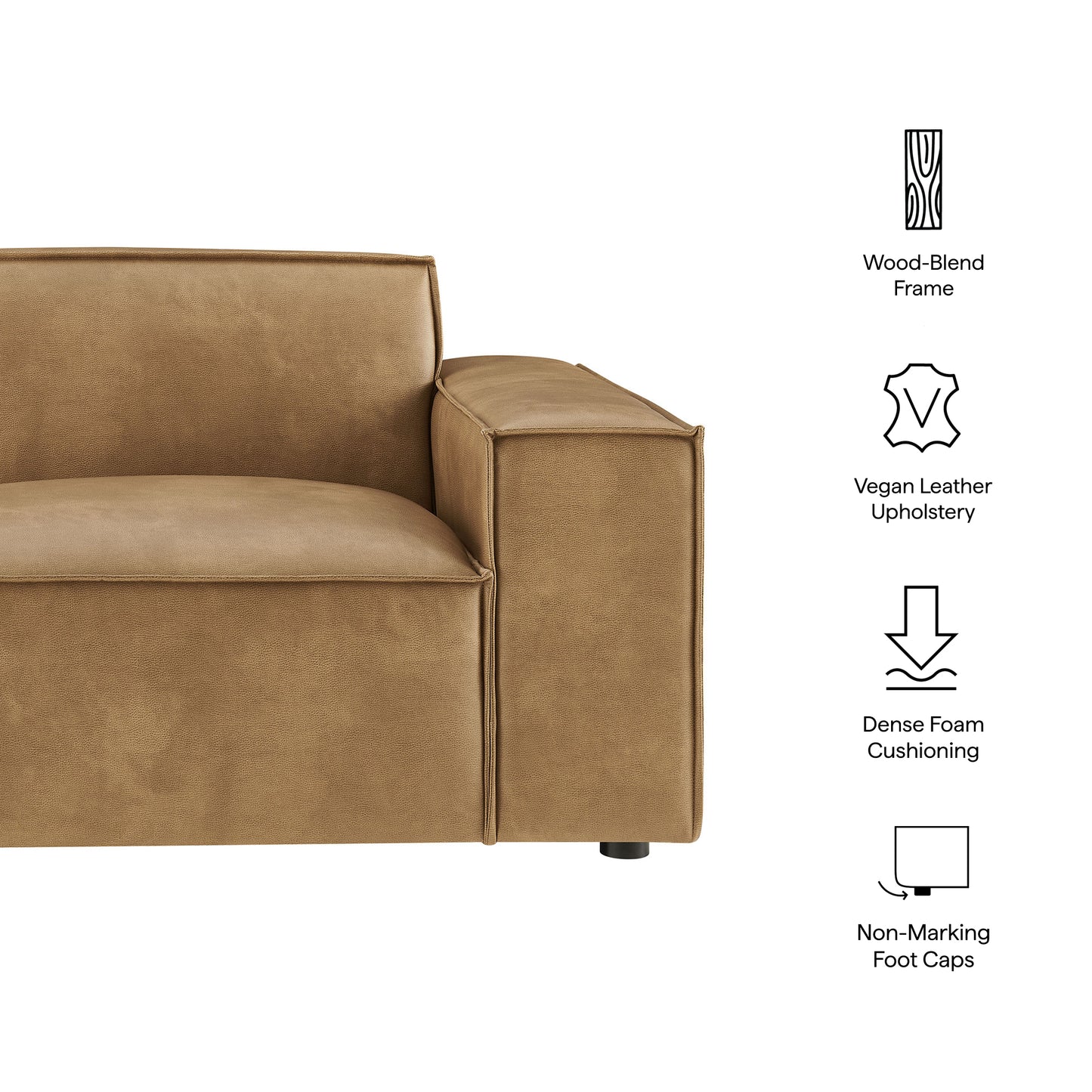 Atlas Vegan Leather Right-Facing Modular Lounge Chair in Toast