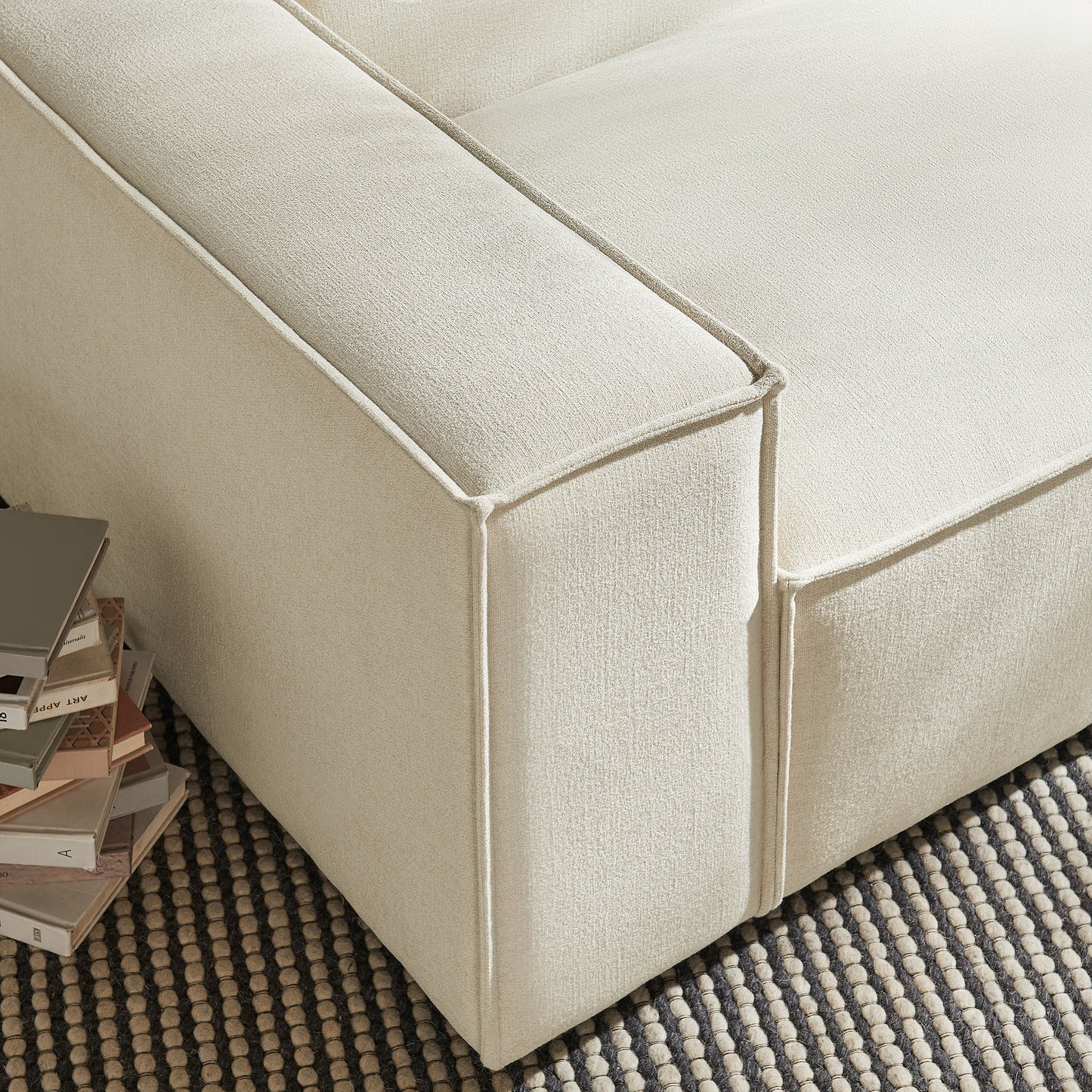 Atlas Performance Fabric Upholstered Left-Facing Modular Lounge Chair in Ecru
