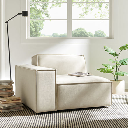 Restore Performance Fabric Upholstered Left-Facing Modular Lounge Chair in Ecru