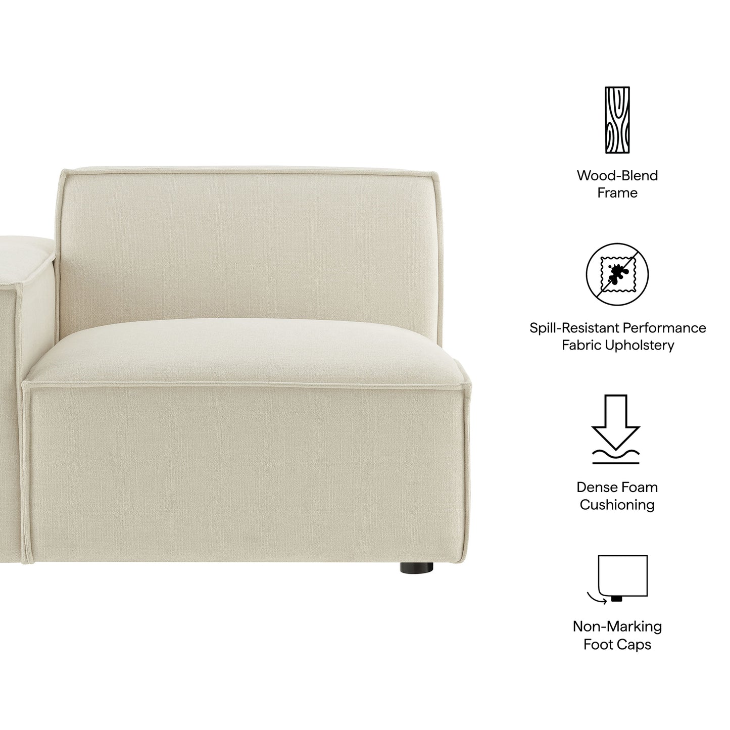 Atlas Performance Fabric Upholstered Left-Facing Modular Lounge Chair in Ecru
