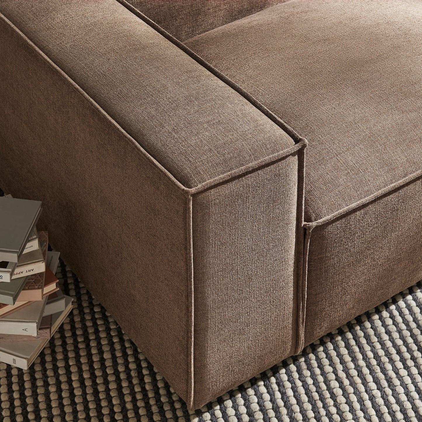 Atlas Performance Fabric Upholstered Left-Facing Modular Lounge Chair in Mocha