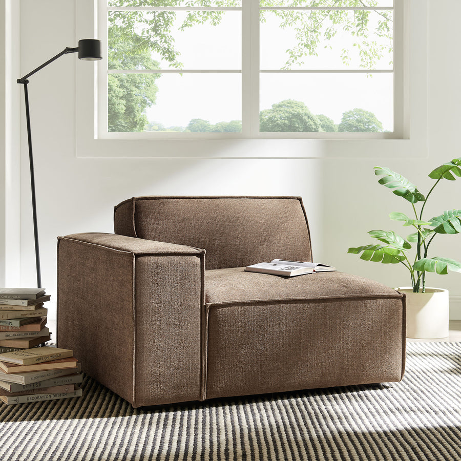 Atlas Performance Fabric Upholstered Left-Facing Modular Lounge Chair in Mocha