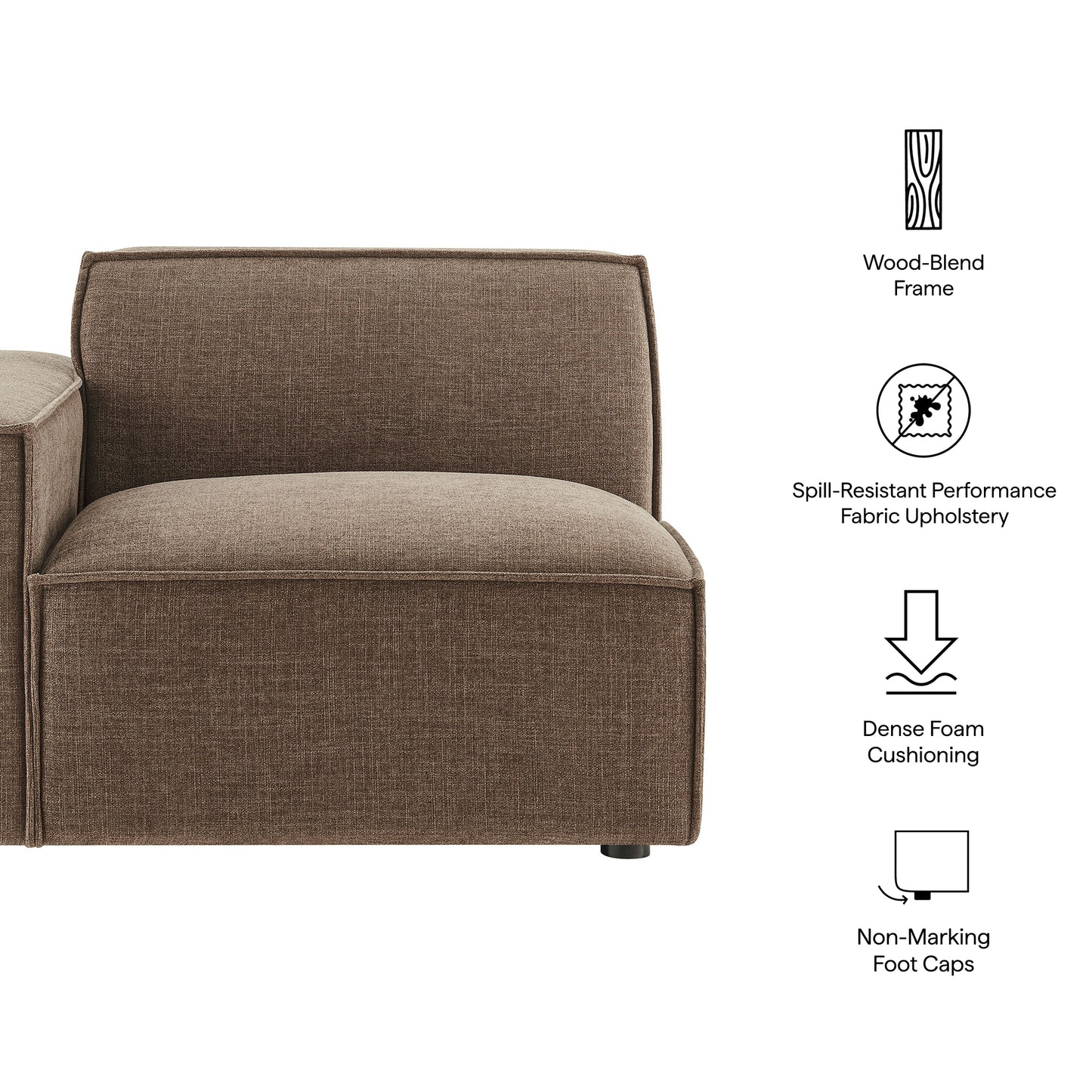 Atlas Performance Fabric Upholstered Left-Facing Modular Lounge Chair in Mocha