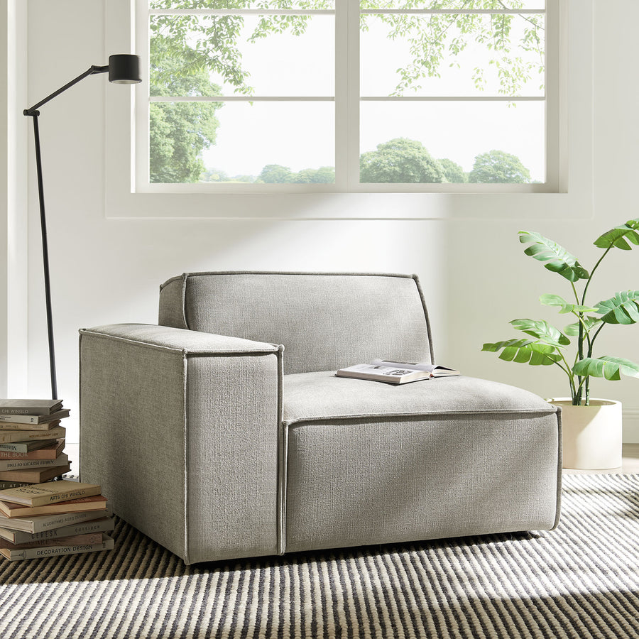 Atlas Performance Fabric Upholstered Left-Facing Modular Lounge Chair in Pewter