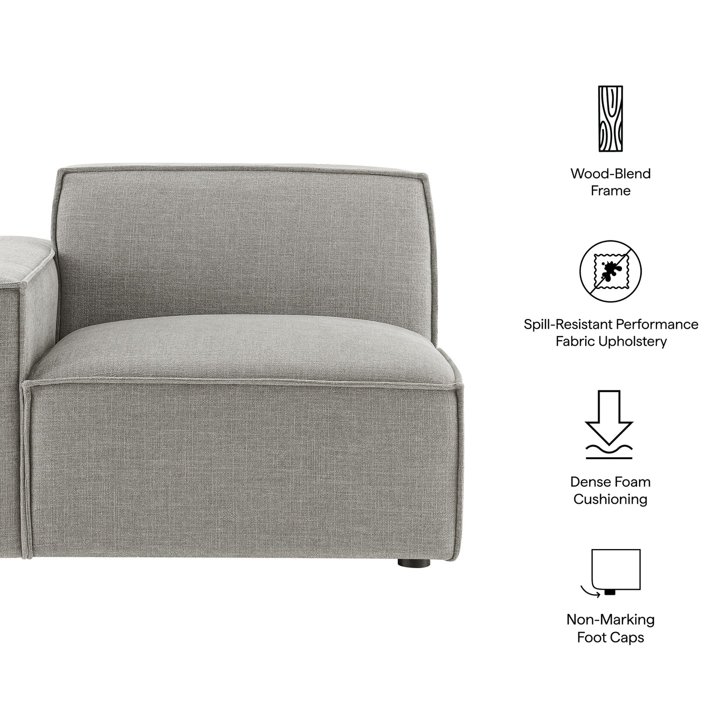 Atlas Performance Fabric Upholstered Left-Facing Modular Lounge Chair in Pewter