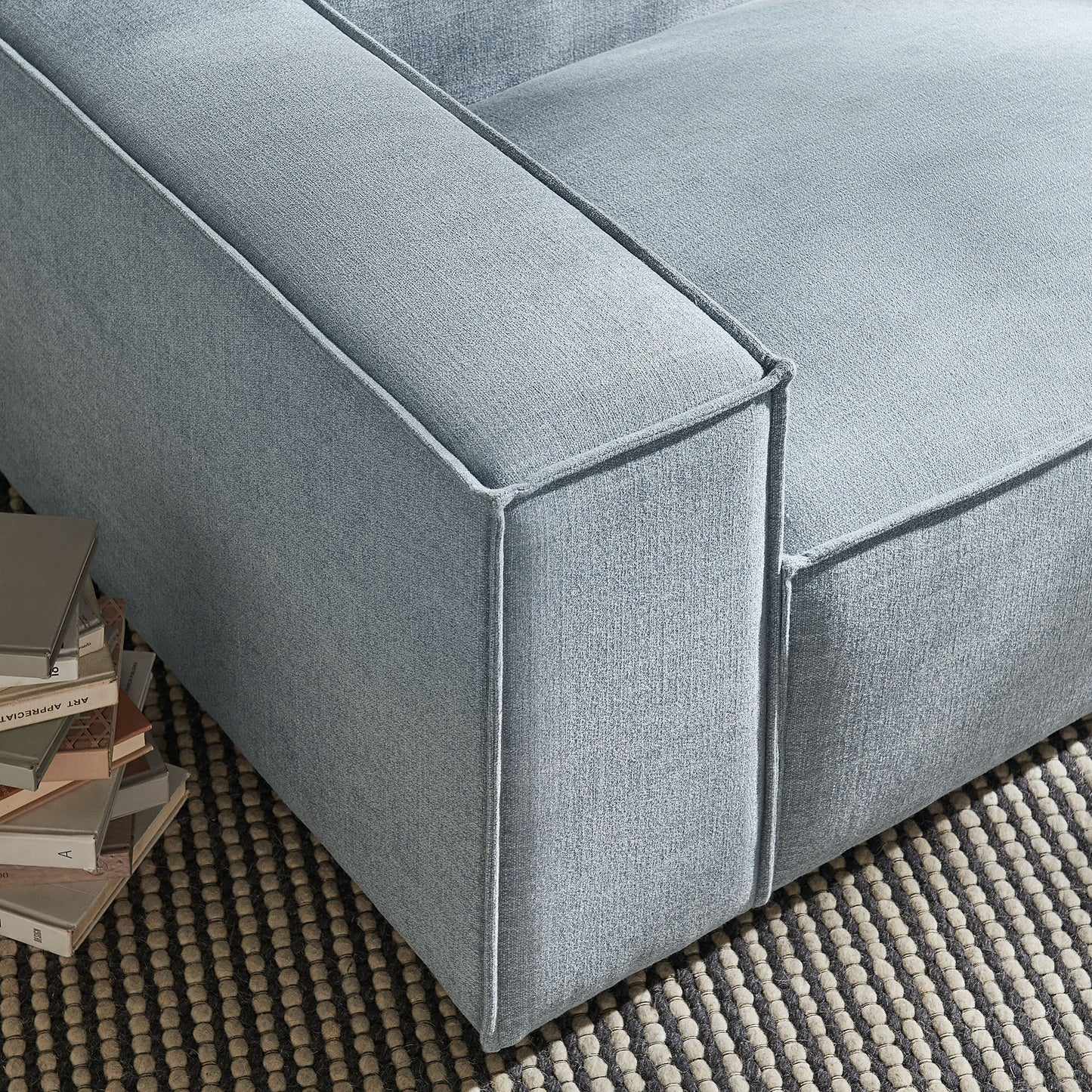 Atlas Performance Fabric Upholstered Left-Facing Modular Lounge Chair in Sky