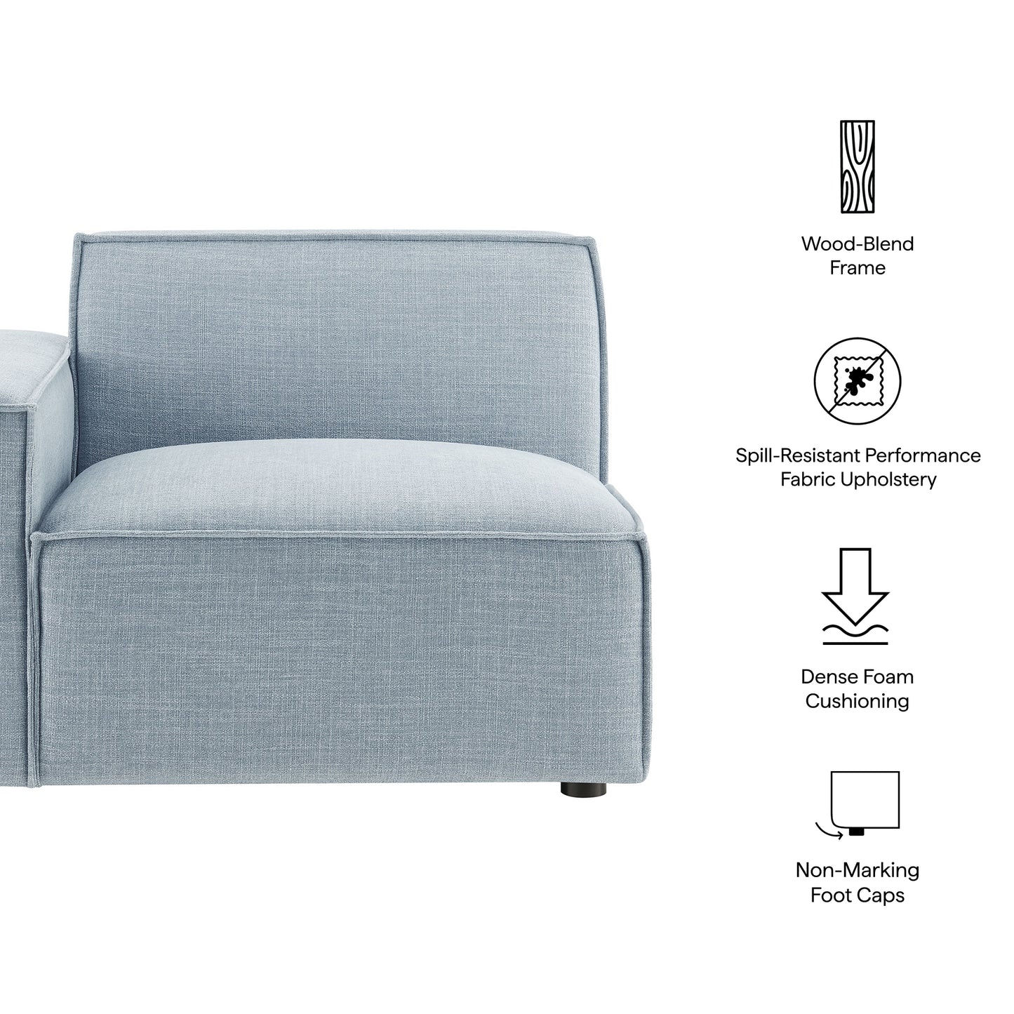 Atlas Performance Fabric Upholstered Left-Facing Modular Lounge Chair in Sky