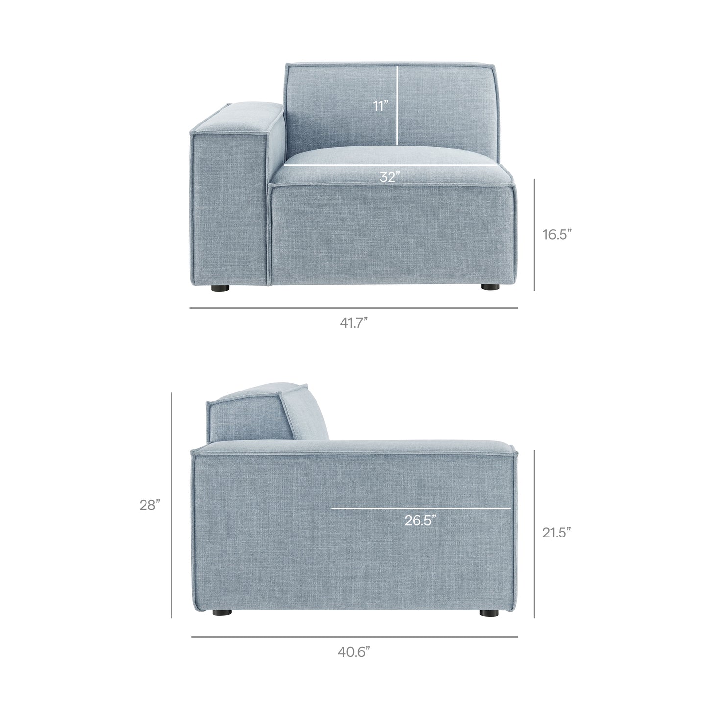 Atlas Performance Fabric Upholstered Left-Facing Modular Lounge Chair in Sky