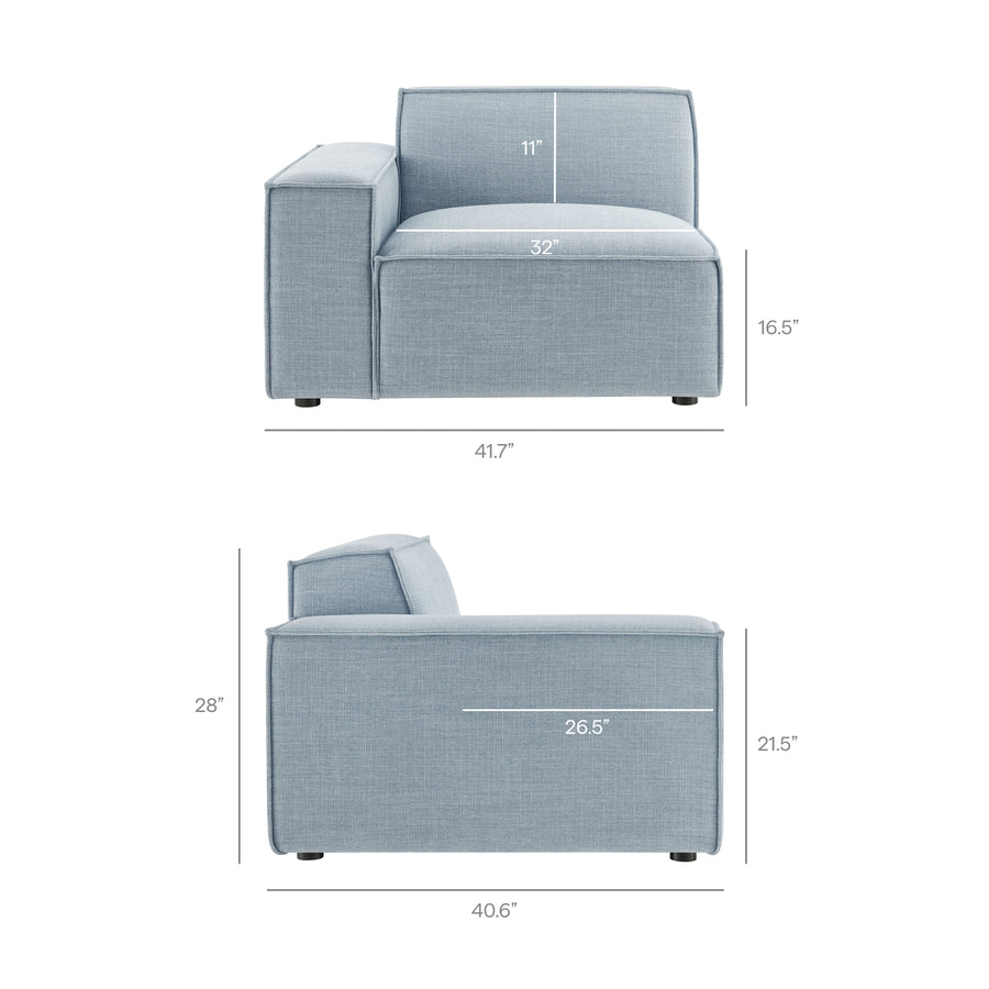 Atlas Performance Fabric Upholstered Left-Facing Modular Lounge Chair in Sky