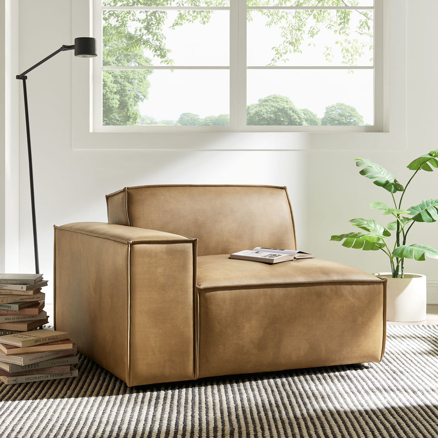 Atlas Vegan Leather Left-Facing Modular Lounge Chair in Toast