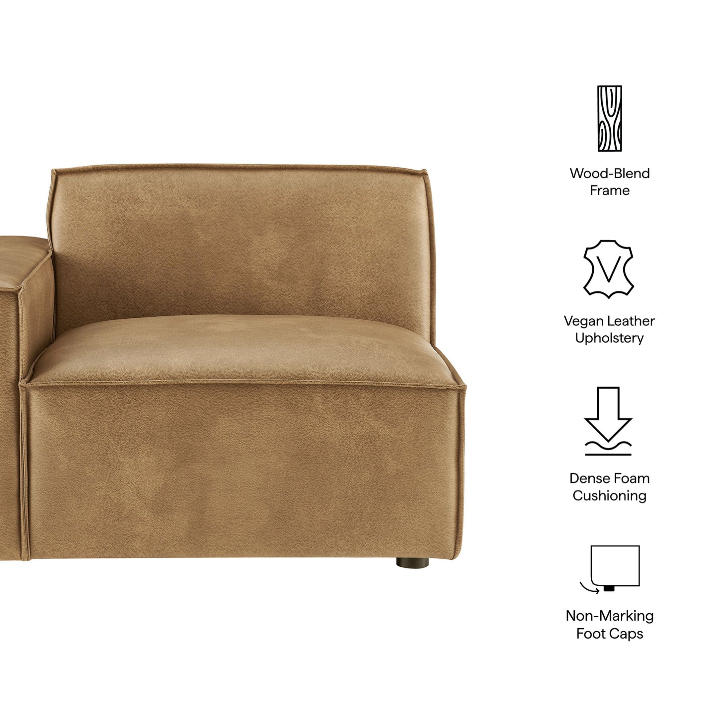Atlas Vegan Leather Left-Facing Modular Lounge Chair in Toast